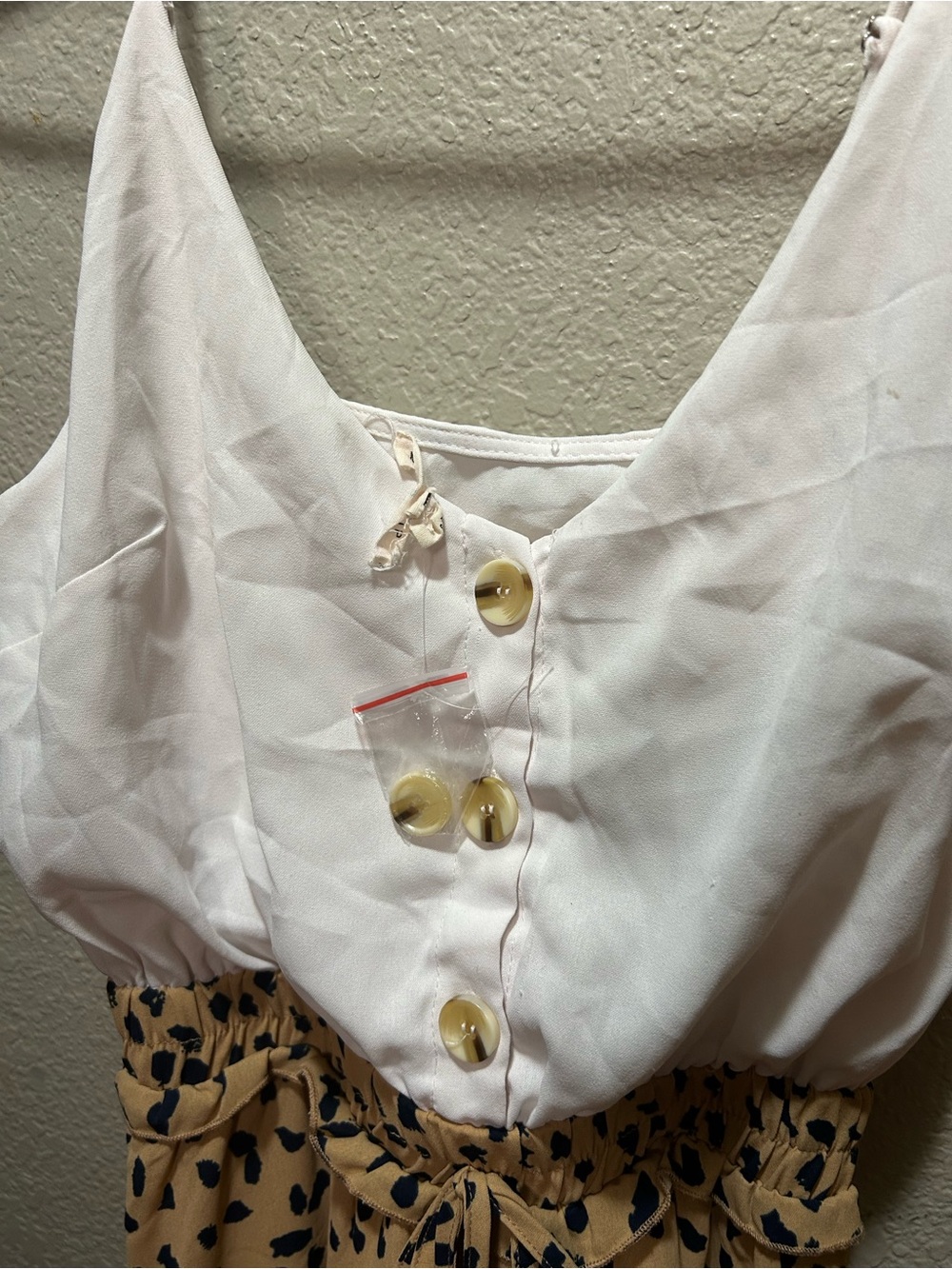 Main Strip White Top with Tan and Black Spotted Skirt Midi Dress - Picture 5 of 9